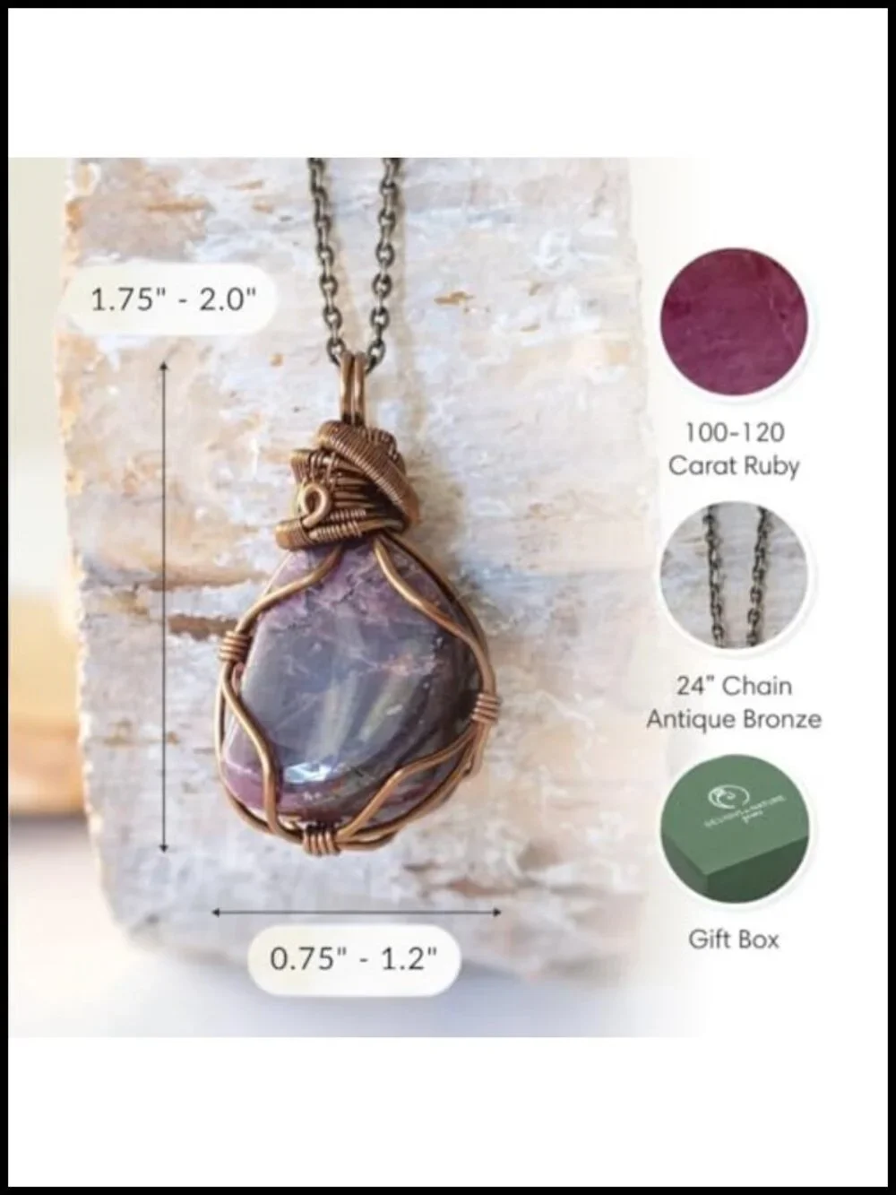 Raw Gemstone Birthstone Necklace with Antique Bronze Chain, Handmade Pendant